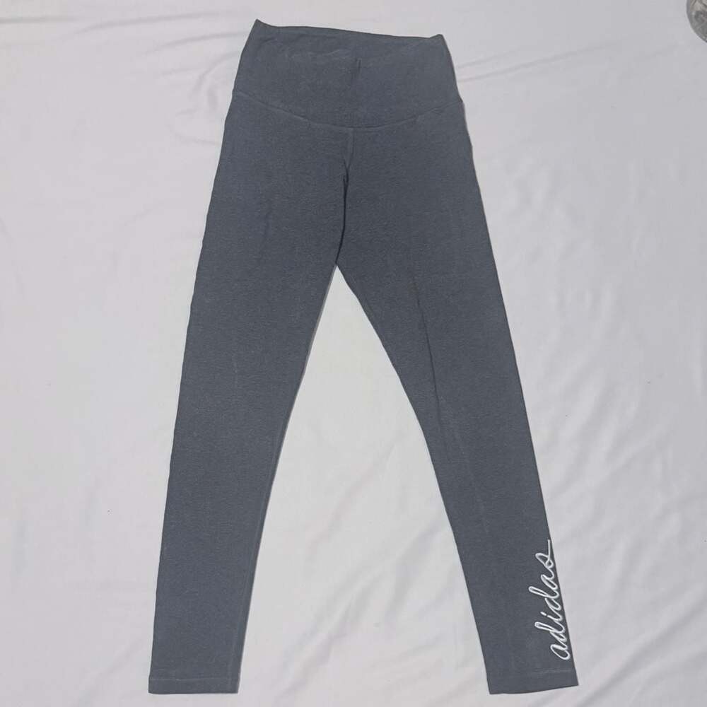 Adidas Women's Gray Heathered High-Rise Script Logo Leggings
